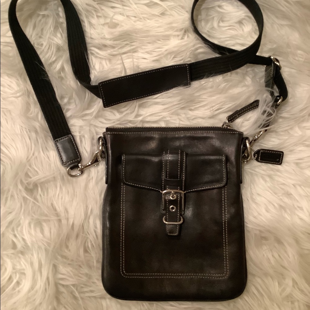 Coach black leather crossbody purse